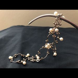 Sterling Silver CZ and Faux Pearl Vine Necklace